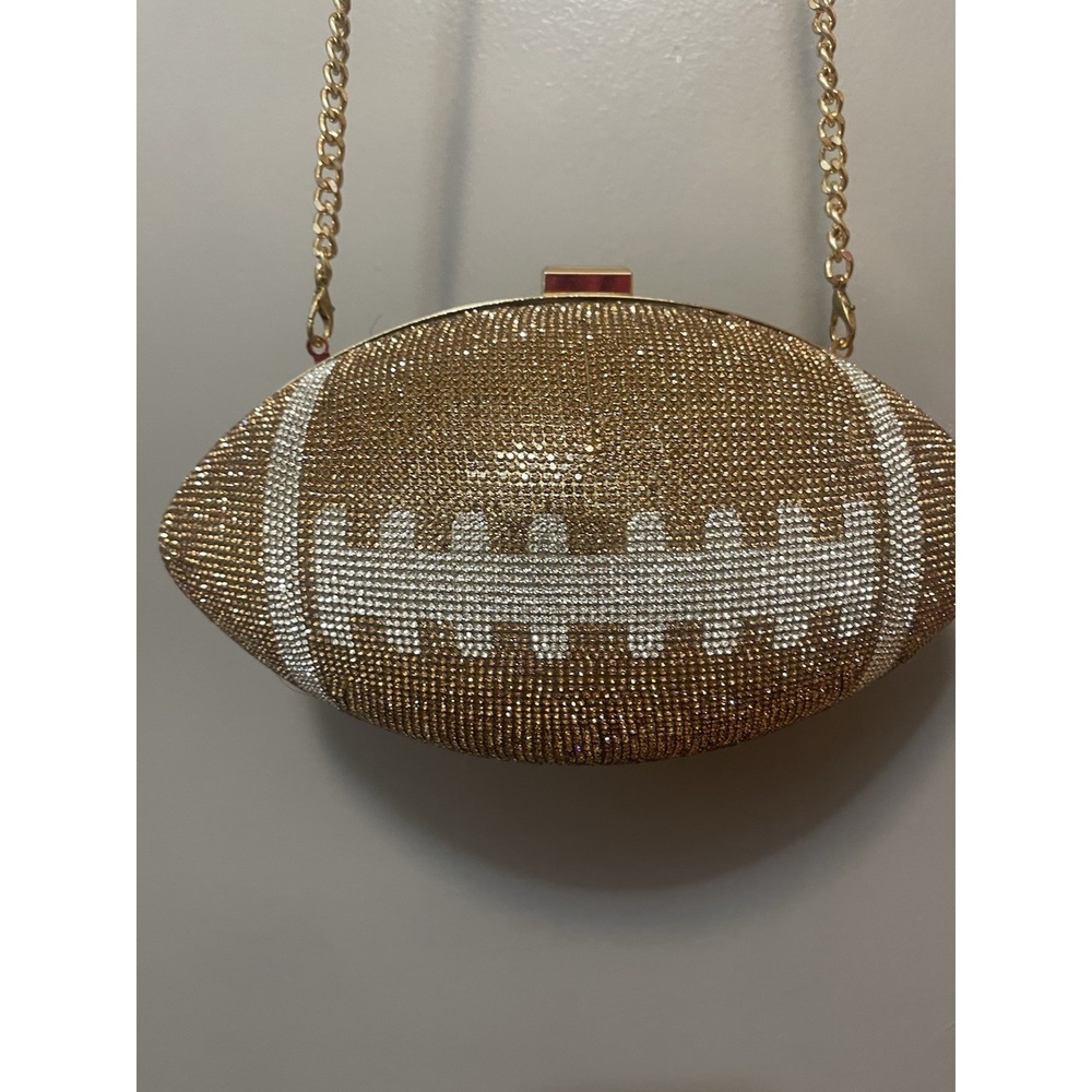 Elegant Champagne, Rhinestone Football Crossbody Bag With Gold Chain